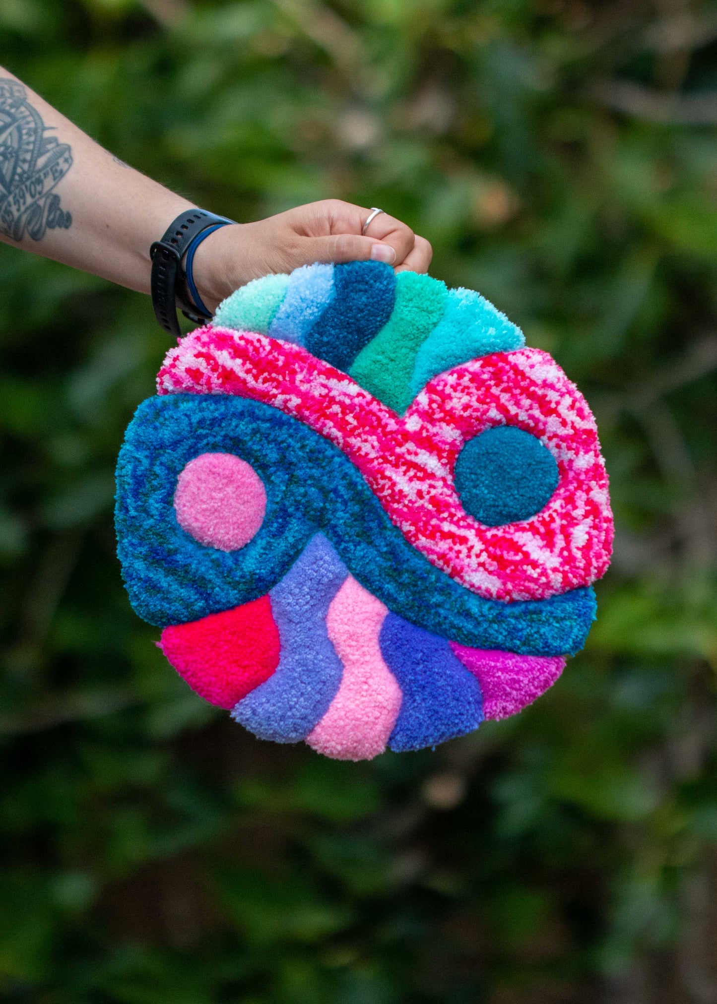 Circular textile wall hanging