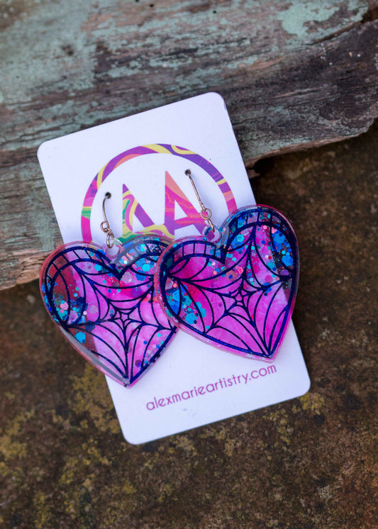 Heart web earrings - seconds